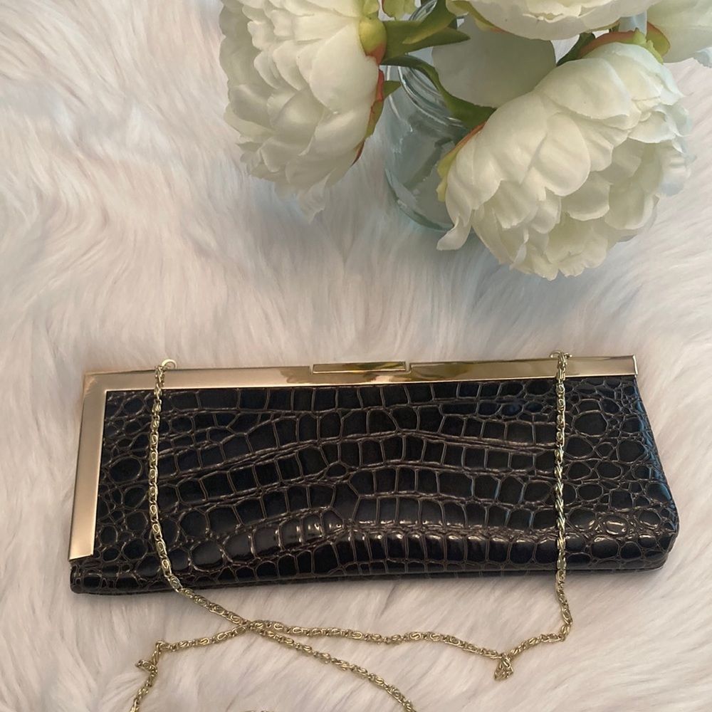 MWOT Jessica McClintock brown animal print clutch